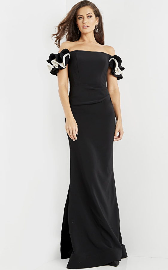 Ruffle sleeves black dress 07017